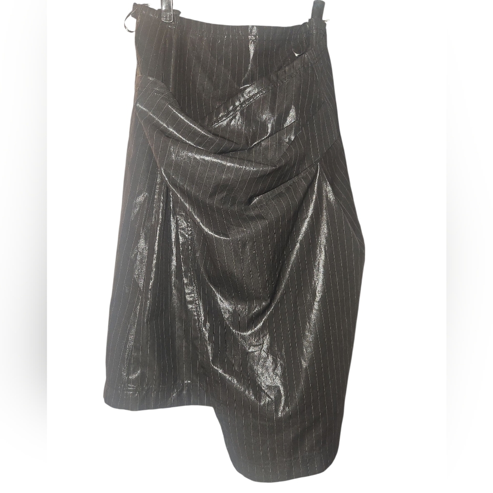 Black PinstripeDesigner Asymmetrical Geommetrical Hi Low Skirt
